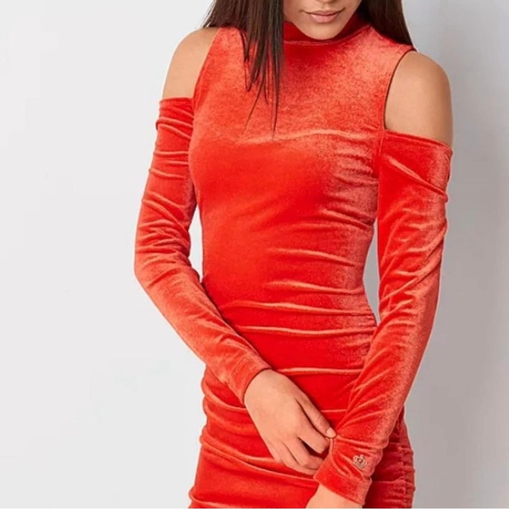 Elegant Red Velvet Cold Shoulder Dress